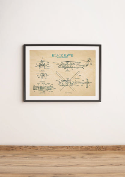 Black Hawk Bluerprint Poster