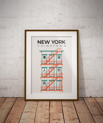 New York Chinatown Fire Escape Poster