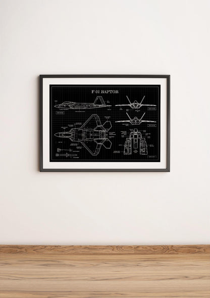 F-22 Raptor Blueprint Poster