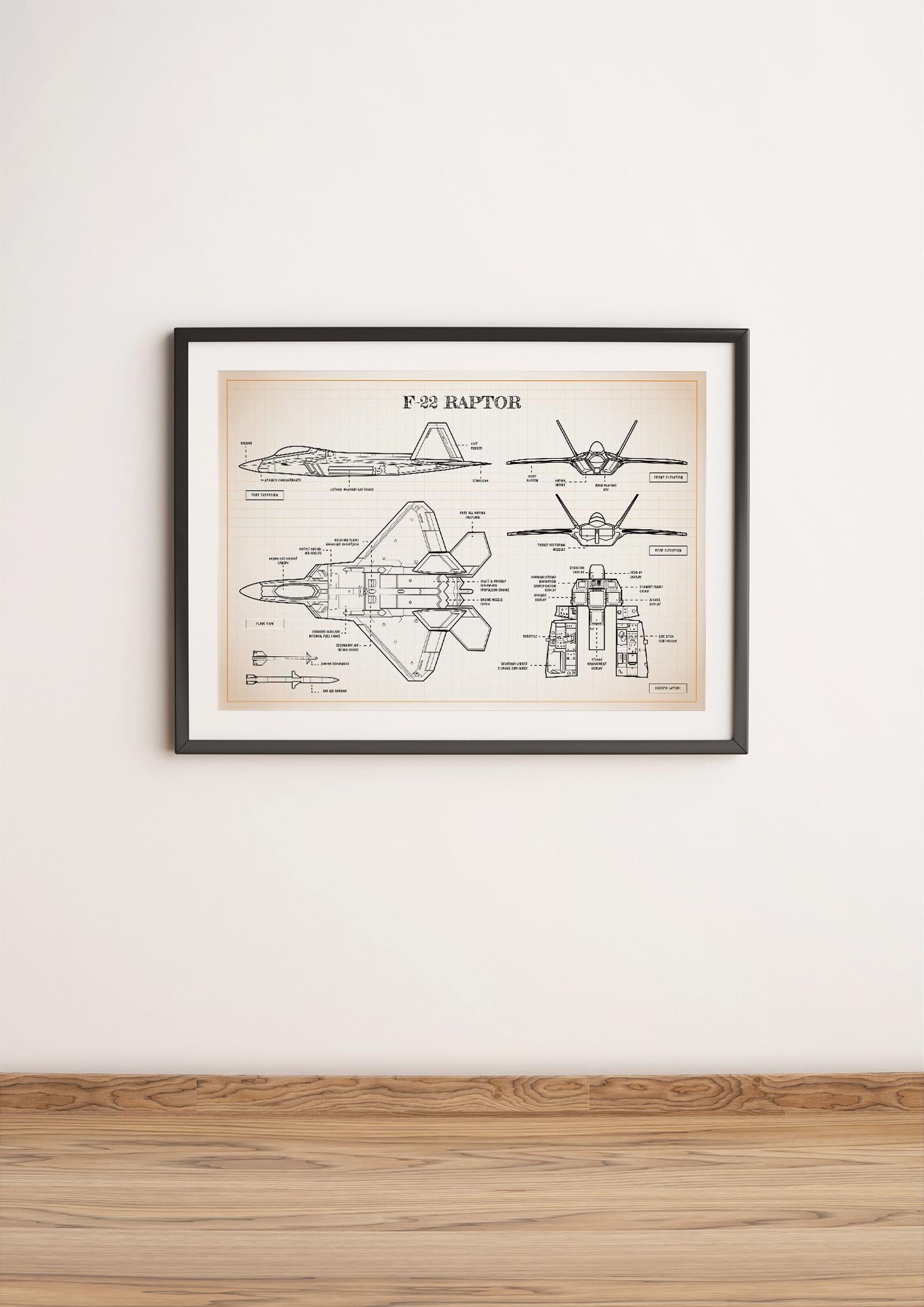 F-22 Raptor Blueprint Poster