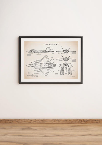 F-22 Raptor Blueprint Poster