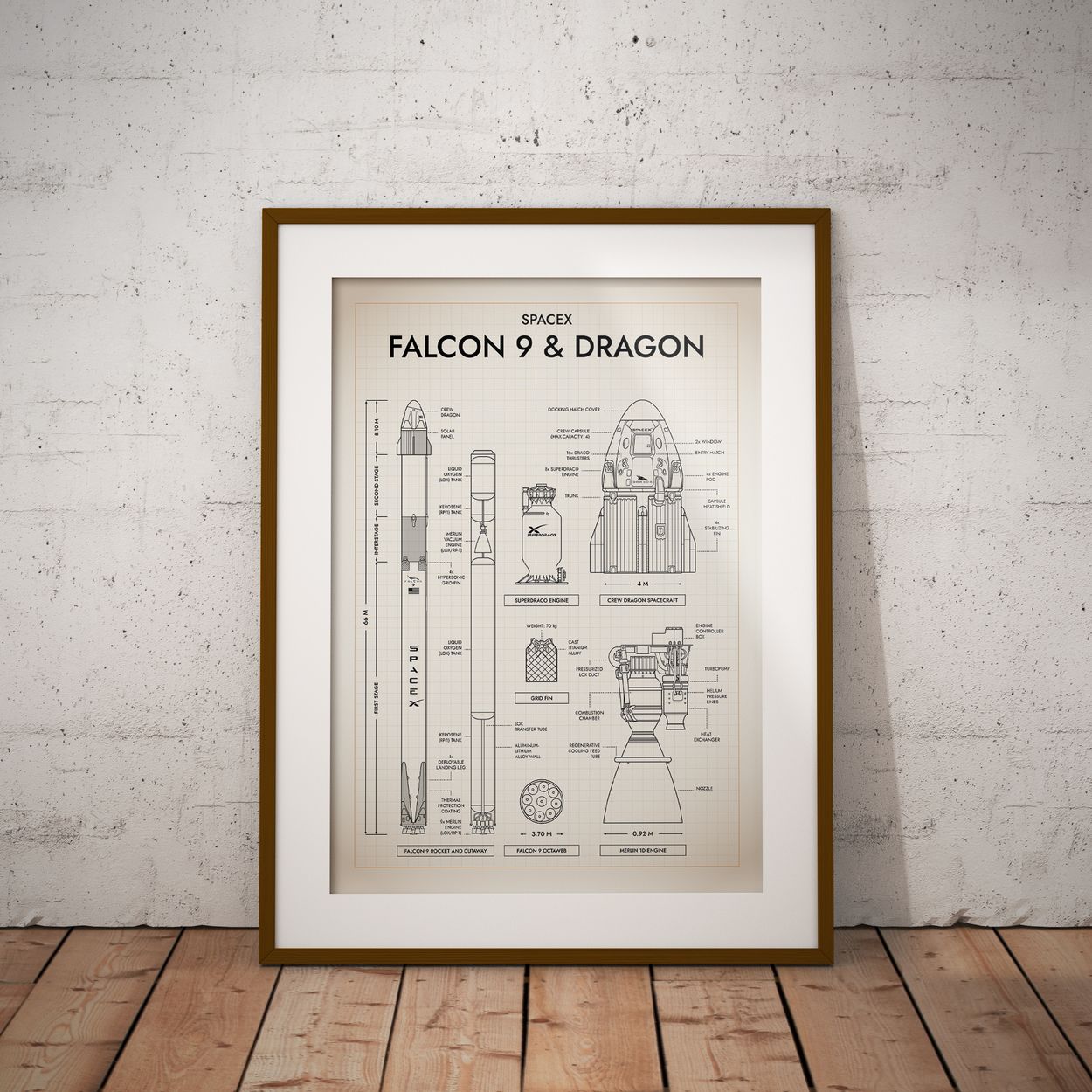 SpaceX: Falcon 9 & Dragon (Vertical) Poster
