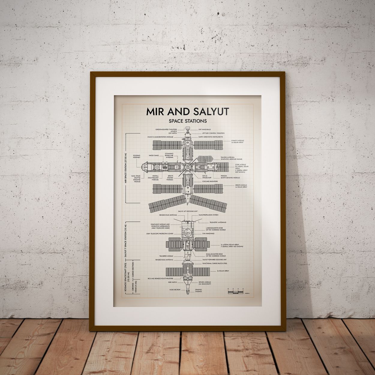 Mir and Salyut Space Stations Vertical Poster