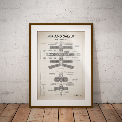 Mir and Salyut Space Stations Vertical Poster