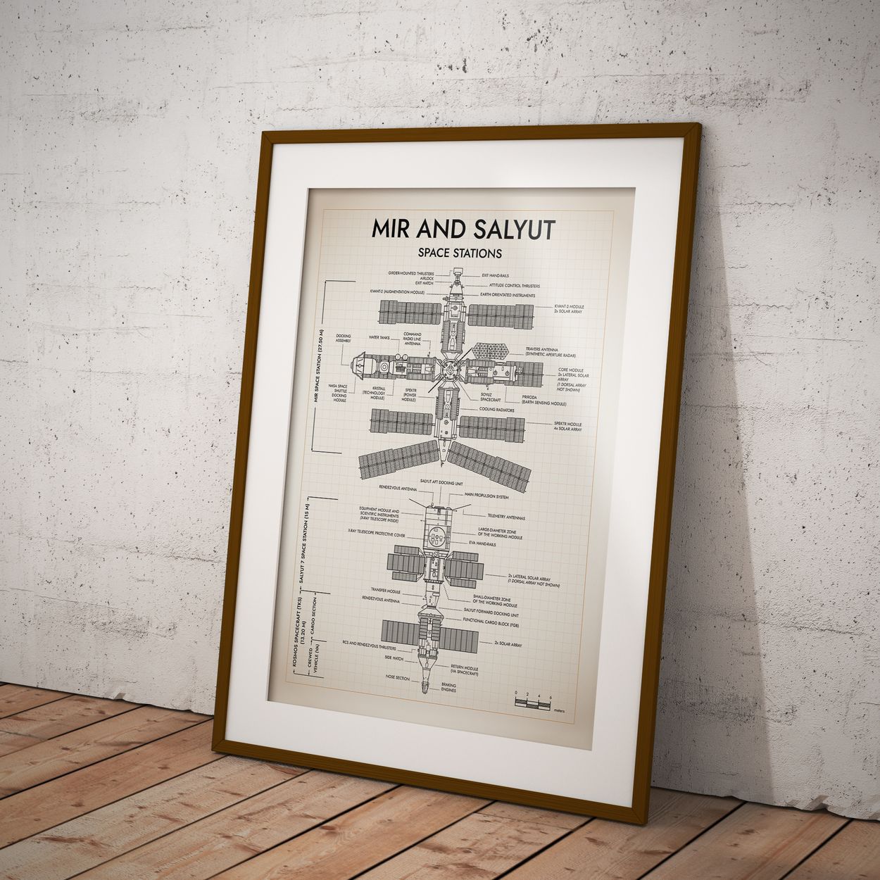 Mir and Salyut Space Stations Vertical Poster