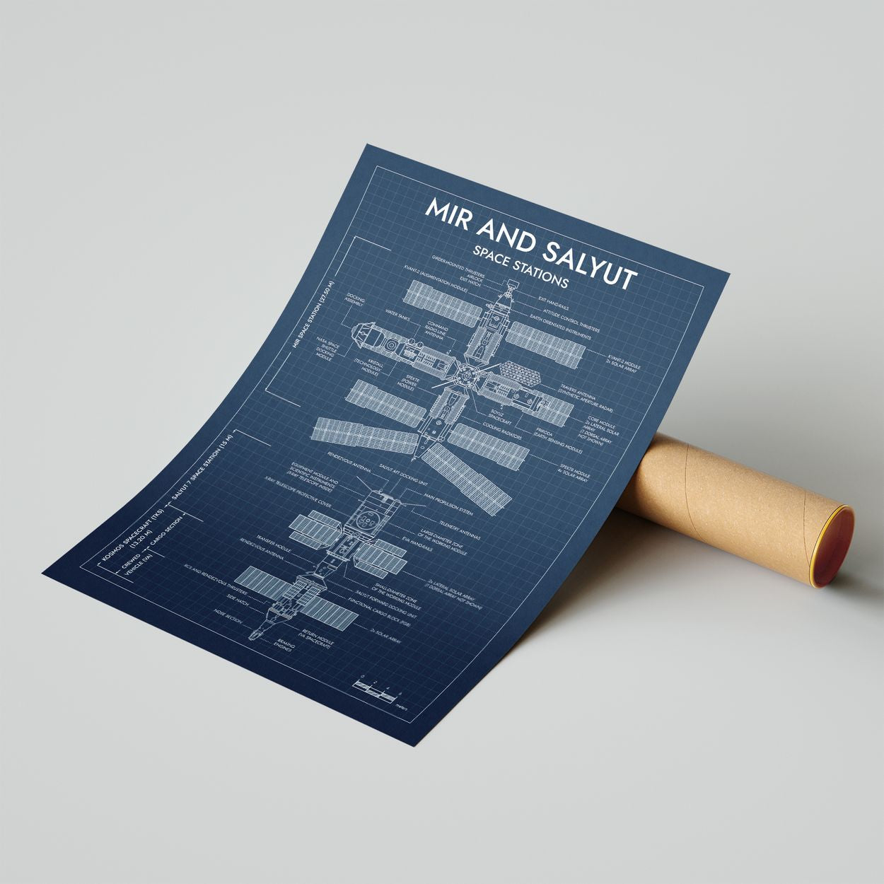 Mir and Salyut Space Stations Vertical Poster