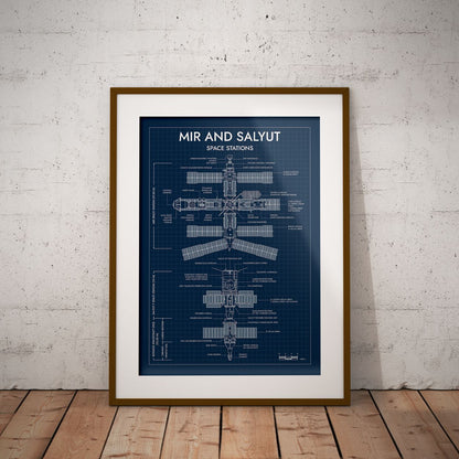 Mir and Salyut Space Stations Vertical Poster
