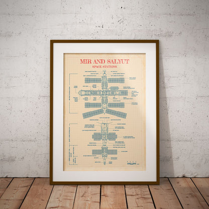 Mir and Salyut Space Stations Vertical Poster