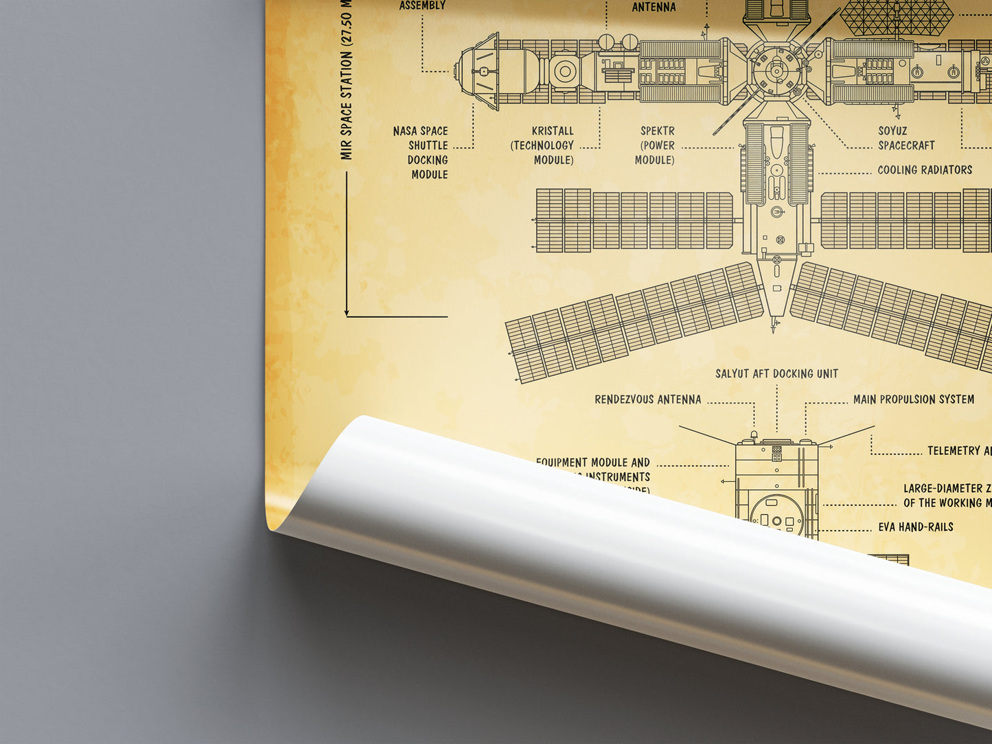 Mir and Salyut Space Stations Vertical Poster