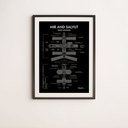 Mir and Salyut Space Stations Vertical Poster