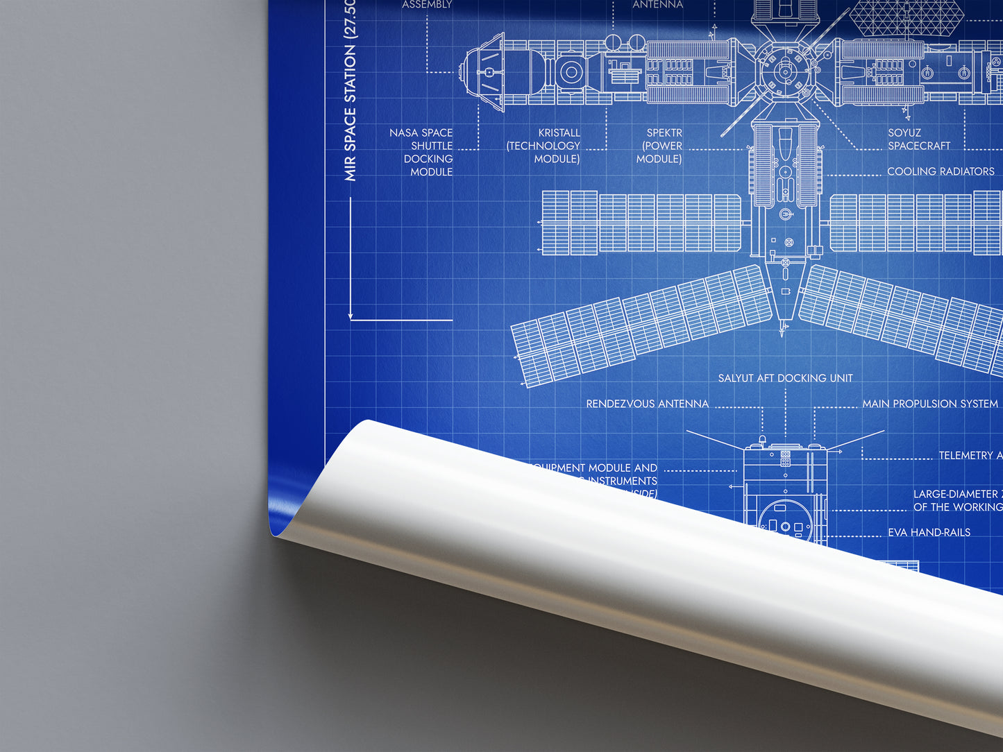 Mir and Salyut Space Stations Vertical Poster