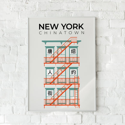 New York Chinatown Fire Escape Poster