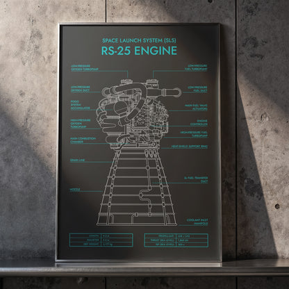 RS-25 Engine. Space Launch System Poster