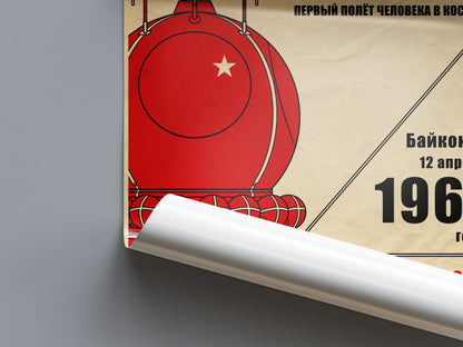 Vostok 1. Yuri Gagarin. First Human Flight into Space (In Russian) (Pop) Poster