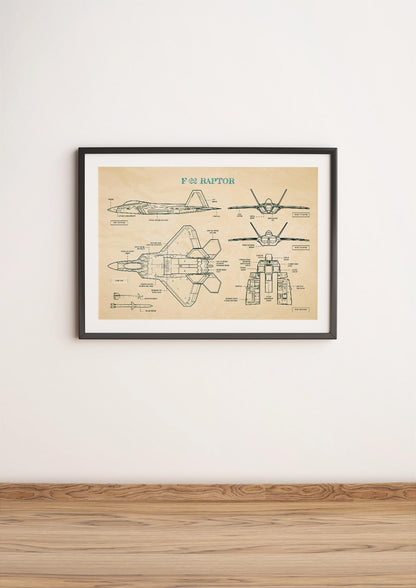 F-22 Raptor Blueprint Poster