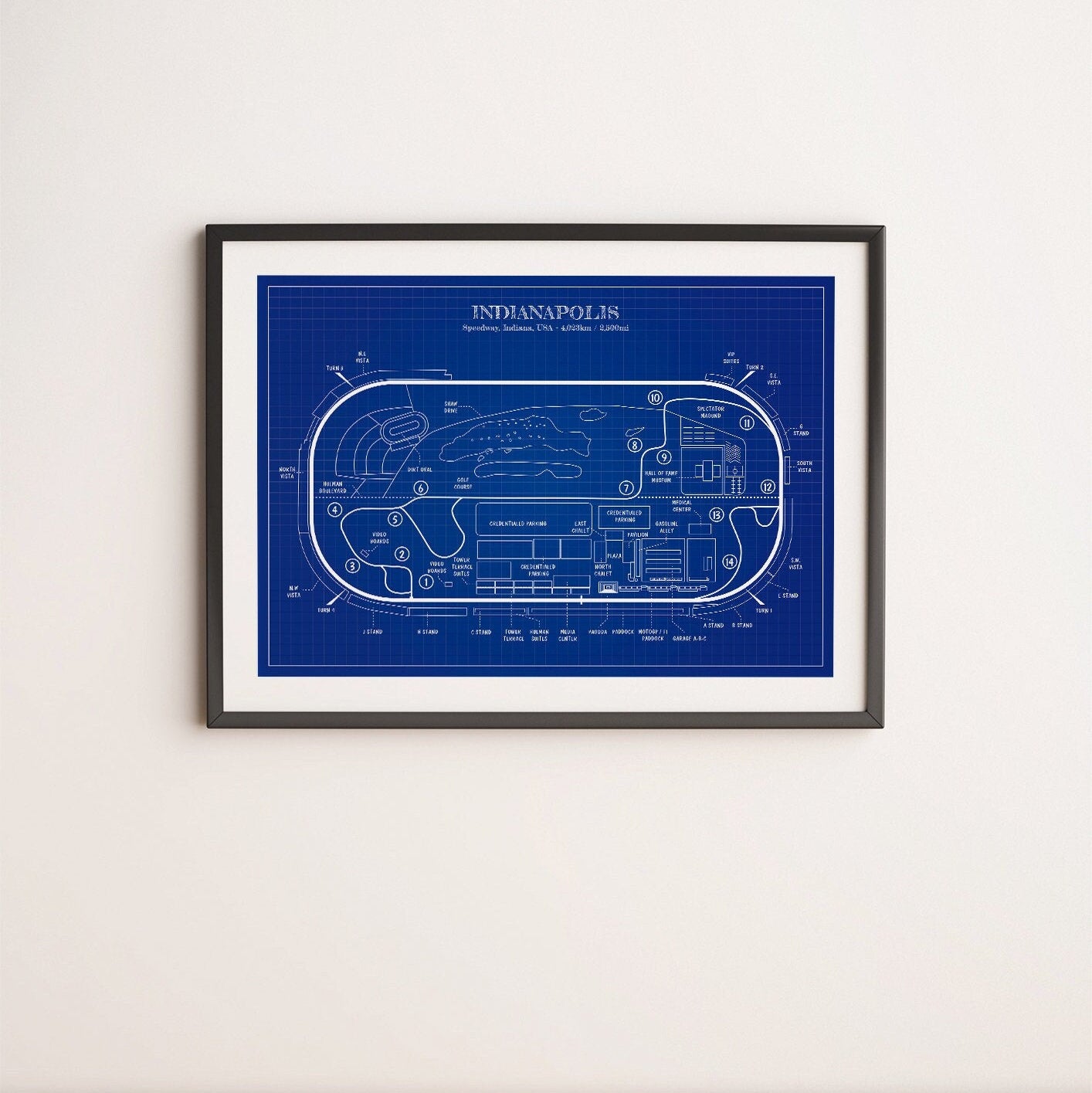 Indianapolis Race Track Blueprint Poster