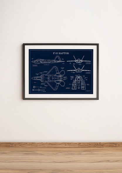 F-22 Raptor Blueprint Poster
