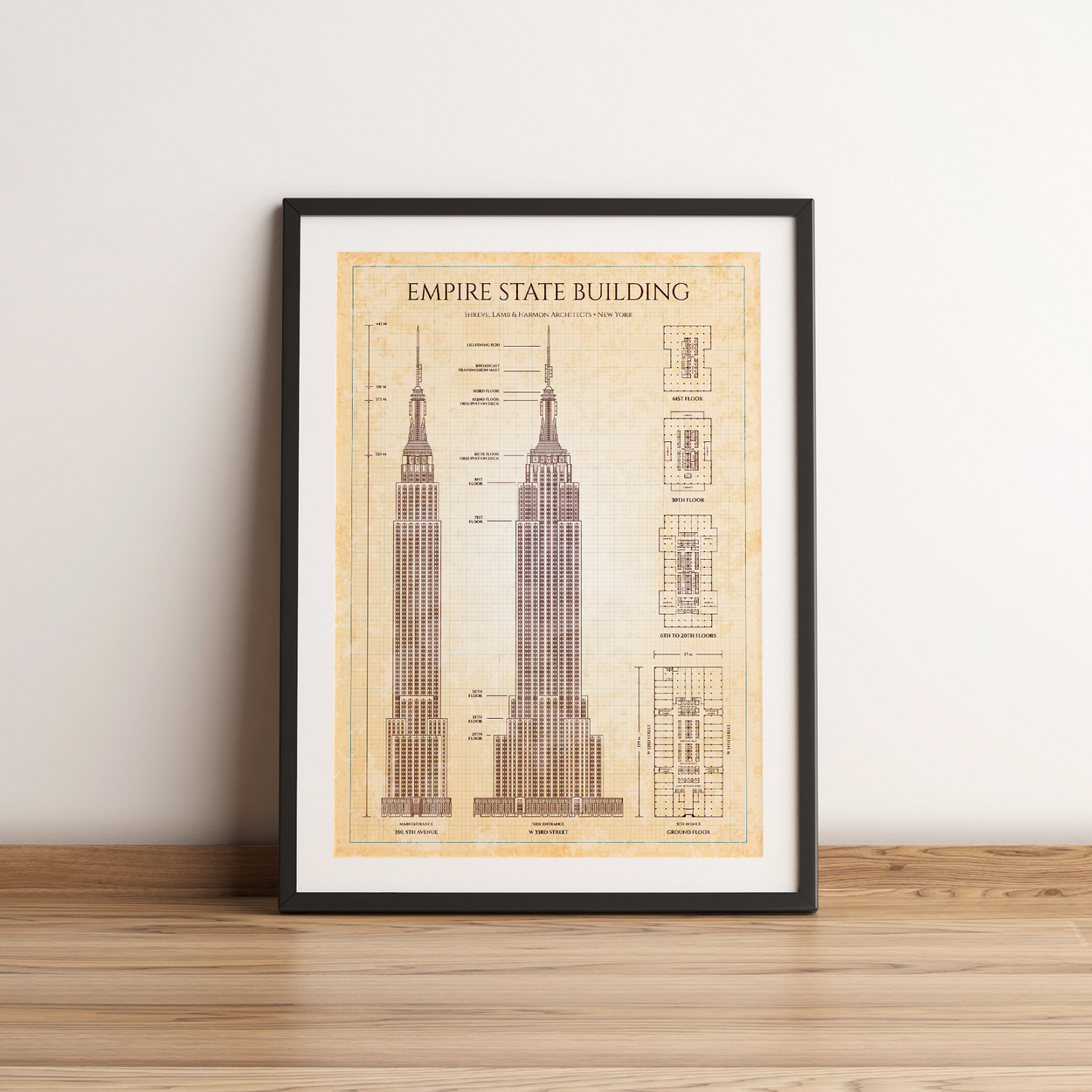 Empire State Building Blueprint Poster