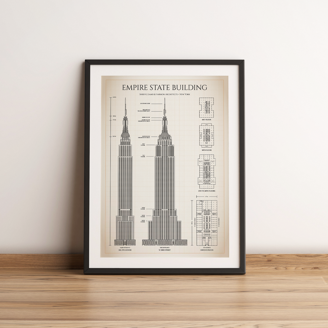 Empire State Building Blueprint Poster