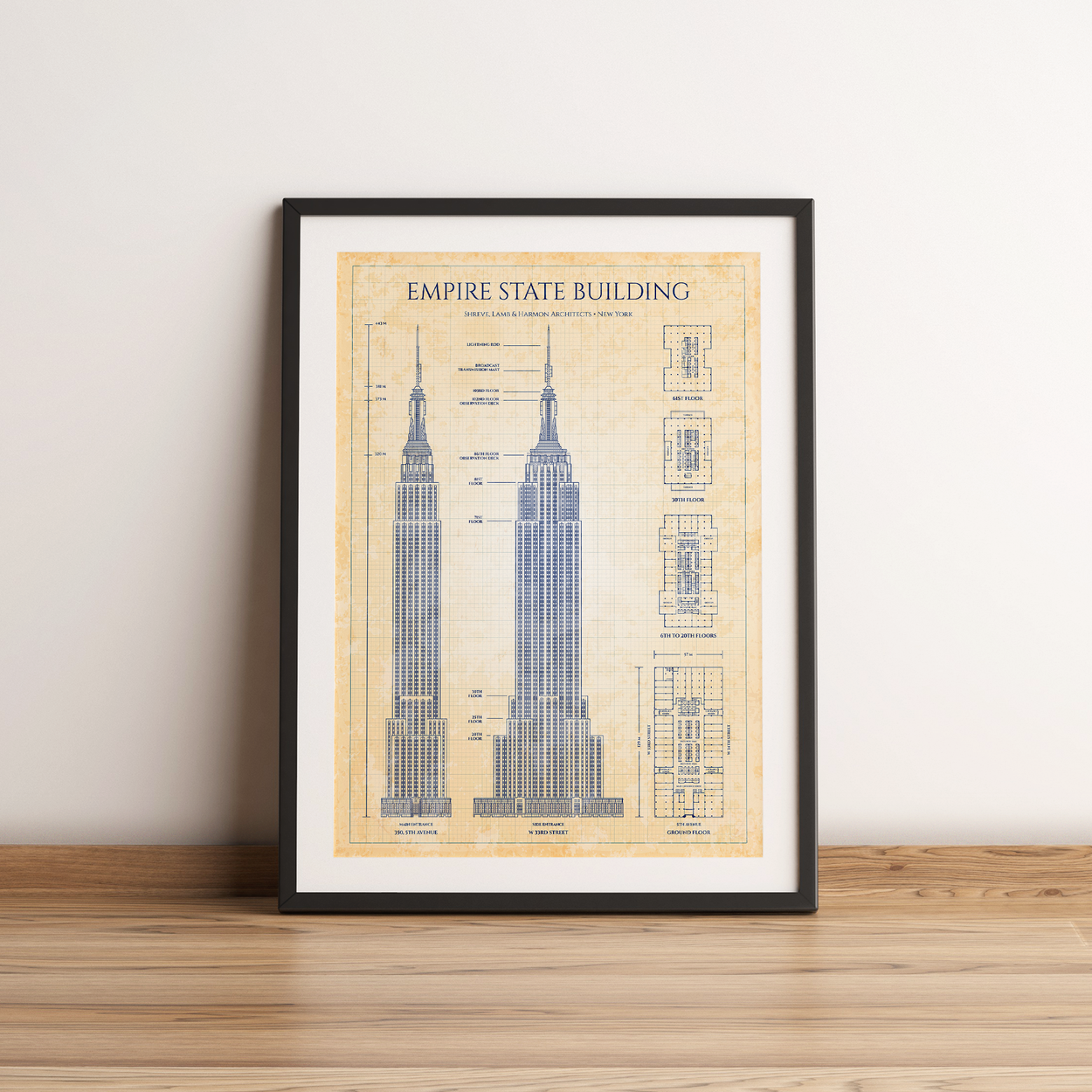 Empire State Building Blueprint Poster